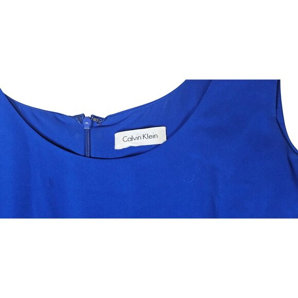 Calvin Klein Sleeveless Scoop Neck Pleated Chiffon Dress Blue - Picture 7 of 10